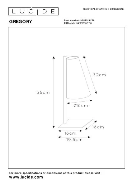 Lucide GREGORY - Table lamp - 1xE27 - Cream - technical